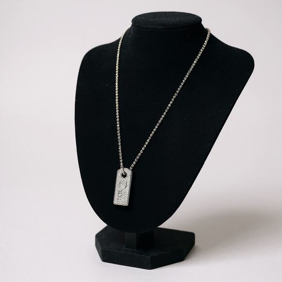 Dior Silver-Tone Logo Crystal Dog Tag Necklace - Picture 1 of 4